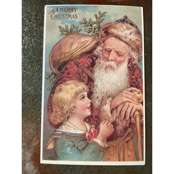 Vintage Victorian Christmas & New Year Postcards Set Girls Boys Santa Angels - Picture 4 of 11